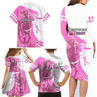 Kentucky Racing Horses Derby Hat Girl Family Matching Long Sleeve Bodycon Dress and Hawaiian Shirt Pink Color - Wonder Print Shop