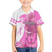Kentucky Racing Horses Derby Hat Girl Family Matching Off Shoulder Maxi Dress and Hawaiian Shirt Pink Color - Wonder Print Shop