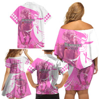 Kentucky Racing Horses Derby Hat Girl Family Matching Off Shoulder Short Dress and Hawaiian Shirt Pink Color - Wonder Print Shop