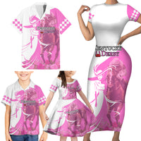 Kentucky Racing Horses Derby Hat Girl Family Matching Short Sleeve Bodycon Dress and Hawaiian Shirt Pink Color - Wonder Print Shop