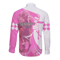 Kentucky Racing Horses Derby Hat Girl Long Sleeve Button Shirt Pink Color - Wonder Print Shop
