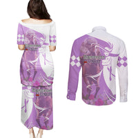 Kentucky Racing Horses Derby Hat Girl Couples Matching Puletasi and Long Sleeve Button Shirt Purple Color - Wonder Print Shop