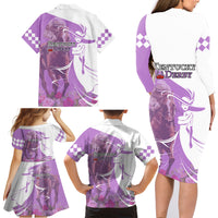 Kentucky Racing Horses Derby Hat Girl Family Matching Long Sleeve Bodycon Dress and Hawaiian Shirt Purple Color - Wonder Print Shop