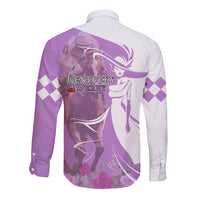 Kentucky Racing Horses Derby Hat Girl Long Sleeve Button Shirt Purple Color - Wonder Print Shop