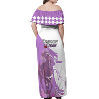 Kentucky Racing Horses Derby Hat Girl Off Shoulder Maxi Dress Purple Color - Wonder Print Shop