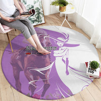 Kentucky Racing Horses Derby Hat Girl Round Carpet Purple Color