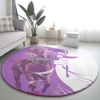 Kentucky Racing Horses Derby Hat Girl Round Carpet Purple Color