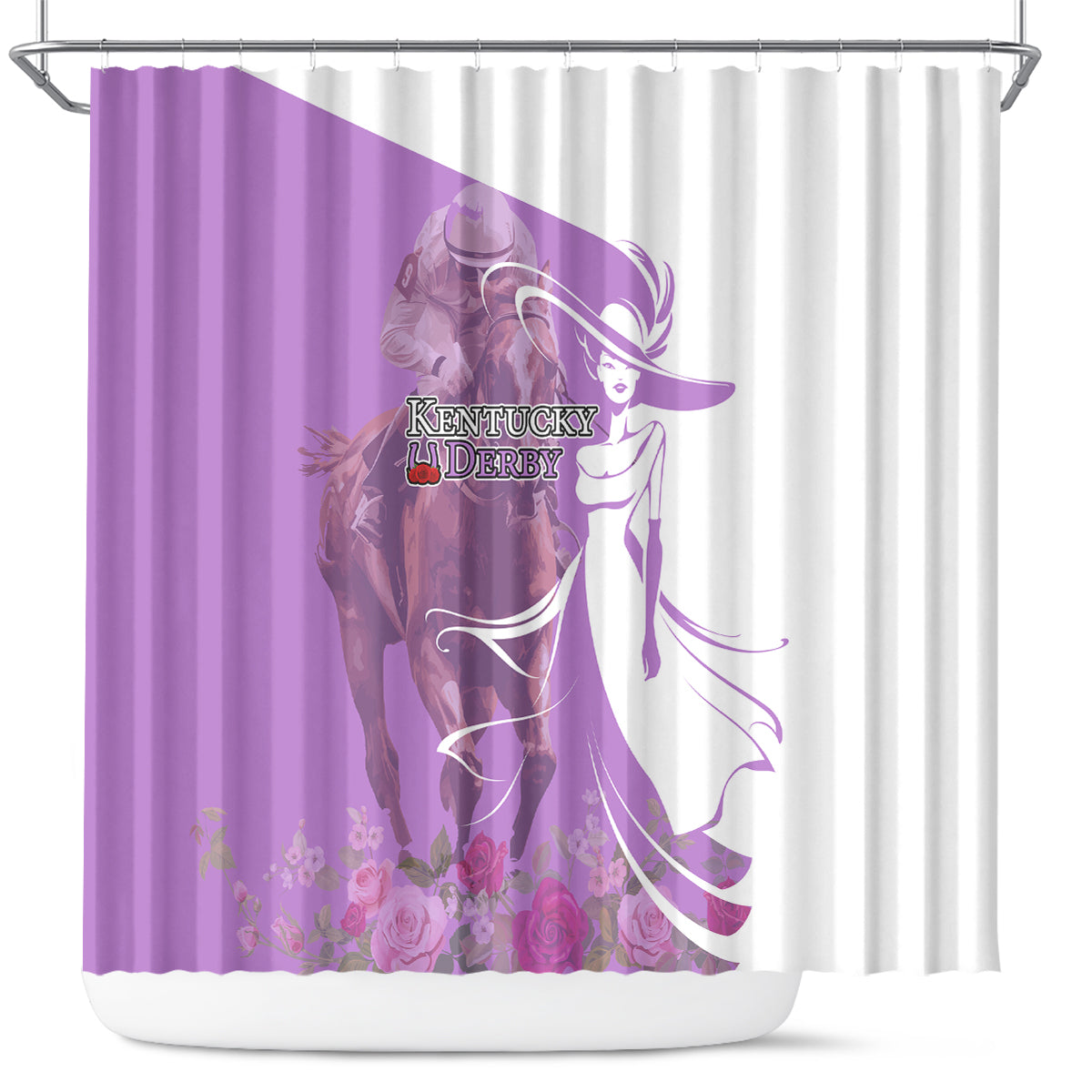Kentucky Racing Horses Derby Hat Girl Shower Curtain Purple Color