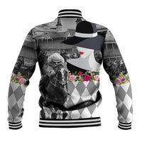 Kentucky Racing Horses Derby Hat Lady Baseball Jacket Churchill Downs and Roses Grayscale - Wonder Print Shop