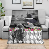 Kentucky Racing Horses Derby Hat Lady Blanket Churchill Downs and Roses Grayscale