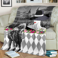 Kentucky Racing Horses Derby Hat Lady Blanket Churchill Downs and Roses Grayscale