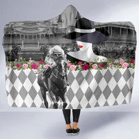 Kentucky Racing Horses Derby Hat Lady Hooded Blanket Churchill Downs and Roses Grayscale