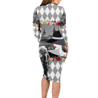 Kentucky Racing Horses Derby Hat Lady Long Sleeve Bodycon Dress Churchill Downs and Roses Grayscale - Wonder Print Shop