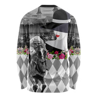 Kentucky Racing Horses Derby Hat Lady Long Sleeve Shirt Churchill Downs and Roses Grayscale - Wonder Print Shop