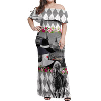 Kentucky Racing Horses Derby Hat Lady Off Shoulder Maxi Dress Churchill Downs and Roses Grayscale - Wonder Print Shop