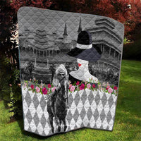 Kentucky Racing Horses Derby Hat Lady Quilt Churchill Downs and Roses Grayscale - Wonder Print Shop