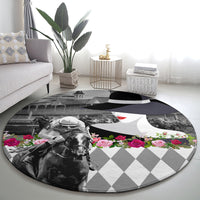 Kentucky Racing Horses Derby Hat Lady Round Carpet Churchill Downs and Roses Grayscale