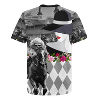 Kentucky Racing Horses Derby Hat Lady Rugby Jersey Churchill Downs and Roses Grayscale - Wonder Print Shop