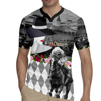 Kentucky Racing Horses Derby Hat Lady Rugby Jersey Churchill Downs and Roses Grayscale - Wonder Print Shop