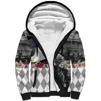 Kentucky Racing Horses Derby Hat Lady Sherpa Hoodie Churchill Downs and Roses Grayscale - Wonder Print Shop