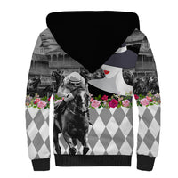 Kentucky Racing Horses Derby Hat Lady Sherpa Hoodie Churchill Downs and Roses Grayscale - Wonder Print Shop