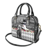 Kentucky Racing Horses Derby Hat Lady Shoulder Handbag Churchill Downs and Roses Grayscale