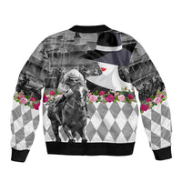 Kentucky Racing Horses Derby Hat Lady Sleeve Zip Bomber Jacket Churchill Downs and Roses Grayscale - Wonder Print Shop