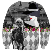 Kentucky Racing Horses Derby Hat Lady Sweatshirt Churchill Downs and Roses Grayscale - Wonder Print Shop