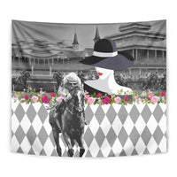Kentucky Racing Horses Derby Hat Lady Tapestry Churchill Downs and Roses Grayscale - Wonder Print Shop