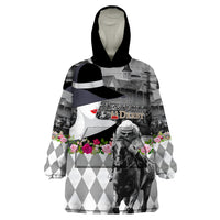Kentucky Racing Horses Derby Hat Lady Wearable Blanket Hoodie Churchill Downs and Roses Grayscale - Wonder Print Shop