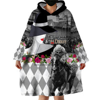 Kentucky Racing Horses Derby Hat Lady Wearable Blanket Hoodie Churchill Downs and Roses Grayscale - Wonder Print Shop
