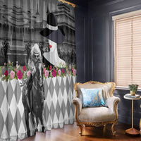 Kentucky Racing Horses Derby Hat Lady Window Curtain Churchill Downs and Roses Grayscale - Wonder Print Shop