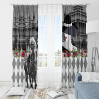 Kentucky Racing Horses Derby Hat Lady Window Curtain Churchill Downs and Roses Grayscale - Wonder Print Shop