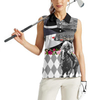 Kentucky Racing Horses Derby Hat Lady Women Sleeveless Polo Shirt Churchill Downs and Roses Grayscale - Wonder Print Shop