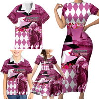 Kentucky Racing Horses Derby Hat Lady Family Matching Short Sleeve Bodycon Dress and Hawaiian Shirt Churchill Downs and Roses Pink Out - Wonder Print Shop