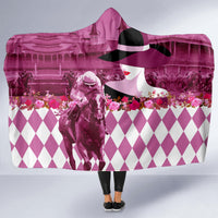 Kentucky Racing Horses Derby Hat Lady Hooded Blanket Churchill Downs and Roses Pink Out