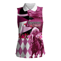 Kentucky Racing Horses Derby Hat Lady Women Sleeveless Polo Shirt Churchill Downs and Roses Pink Out - Wonder Print Shop