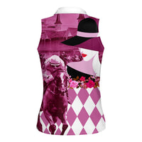 Kentucky Racing Horses Derby Hat Lady Women Sleeveless Polo Shirt Churchill Downs and Roses Pink Out - Wonder Print Shop