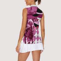 Kentucky Racing Horses Derby Hat Lady Women Sleeveless Polo Shirt Churchill Downs and Roses Pink Out - Wonder Print Shop