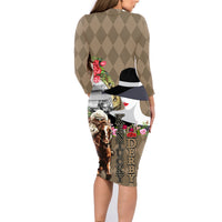 Kentucky Racing Horses Derby Hat Woman Family Matching Long Sleeve Bodycon Dress and Hawaiian Shirt Churchill Downs and Shoehorse Roses - Wonder Print Shop