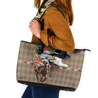 Kentucky Racing Horses Derby Hat Woman Leather Tote Bag Churchill Downs and Shoehorse Roses - Wonder Print Shop
