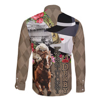 Kentucky Racing Horses Derby Hat Woman Long Sleeve Button Shirt Churchill Downs and Shoehorse Roses - Wonder Print Shop