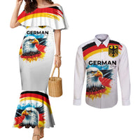 German Unity Day Couples Matching Mermaid Dress and Long Sleeve Button Shirt Germany Flag with Eagle Head and Emblem