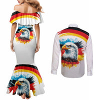 German Unity Day Couples Matching Mermaid Dress and Long Sleeve Button Shirt Germany Flag with Eagle Head and Emblem