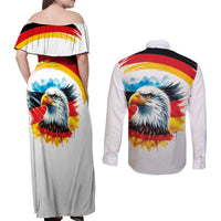 German Unity Day Couples Matching Off Shoulder Maxi Dress and Long Sleeve Button Shirt Germany Flag with Eagle Head and Emblem
