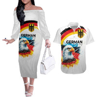 German Unity Day Couples Matching Off The Shoulder Long Sleeve Dress and Hawaiian Shirt Germany Flag with Eagle Head and Emblem