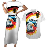 German Unity Day Couples Matching Short Sleeve Bodycon Dress and Hawaiian Shirt Germany Flag with Eagle Head and Emblem