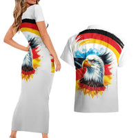 German Unity Day Couples Matching Short Sleeve Bodycon Dress and Hawaiian Shirt Germany Flag with Eagle Head and Emblem