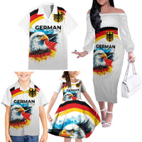 German Unity Day Family Matching Off The Shoulder Long Sleeve Dress and Hawaiian Shirt Germany Flag with Eagle Head and Emblem