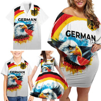 German Unity Day Family Matching Off Shoulder Short Dress and Hawaiian Shirt Germany Flag with Eagle Head and Emblem